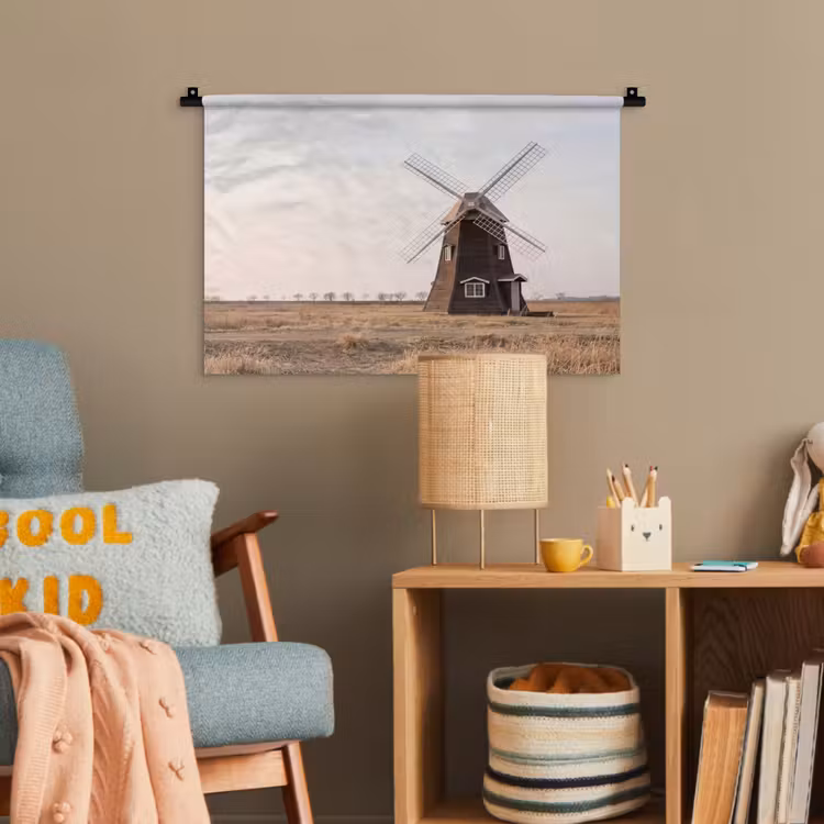 Windmolens - Landschap - Veld Wandkleed katoen klein -wsfeer4_kind