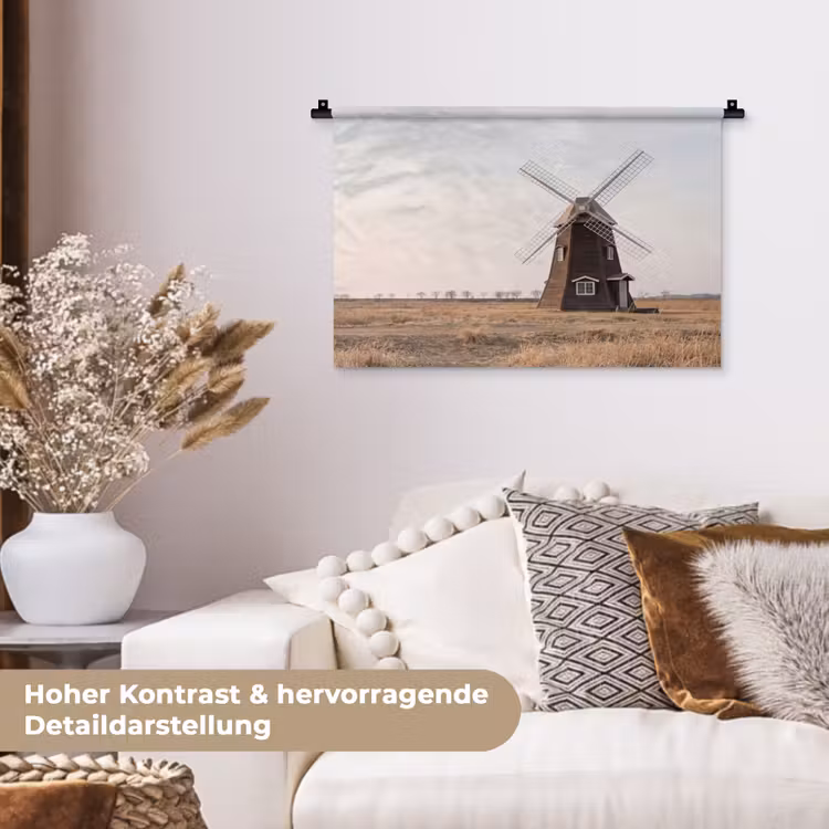 Windmolens - Landschap - Veld Wandkleed katoen klein -tsfeer1_DE