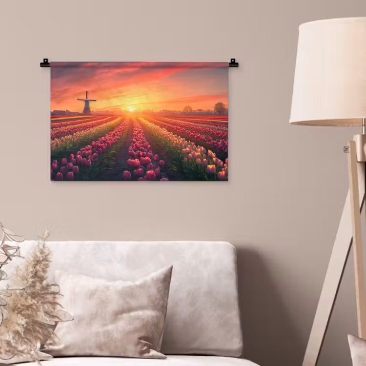 Windmolen - Zonsondergang - Landschap Wandkleed katoen klein -sfeer4