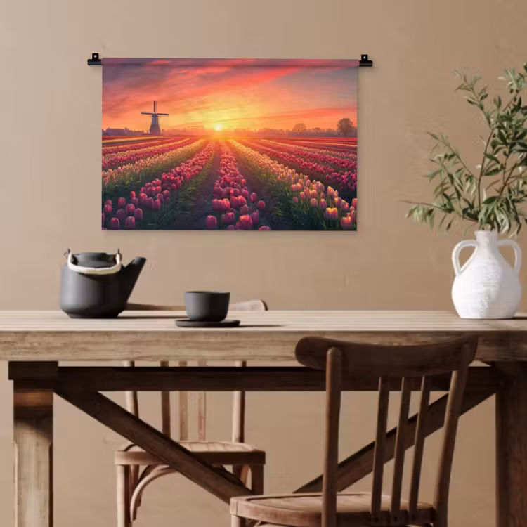Windmolen - Zonsondergang - Landschap Wandkleed katoen klein -sfeer6