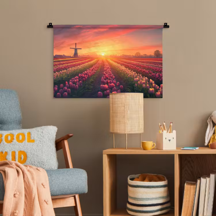 Windmolen - Zonsondergang - Landschap Wandkleed katoen klein -wsfeer4_kind