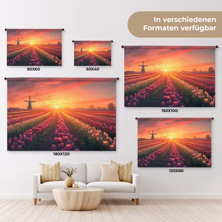 Windmolen - Zonsondergang - Landschap Wandkleed katoen klein -tsfeer8_DE