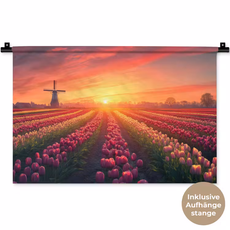 Windmolen - Zonsondergang - Landschap Wandkleed katoen klein -t3d_DE