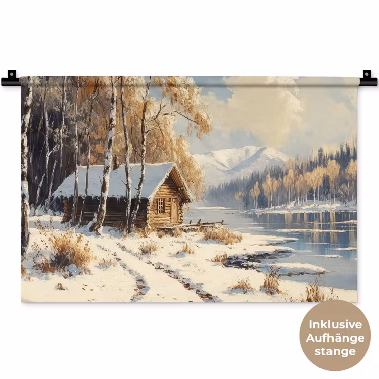 Winter - Sneeuw - Huis - Natuur Wandkleed katoen klein -t3d_DE