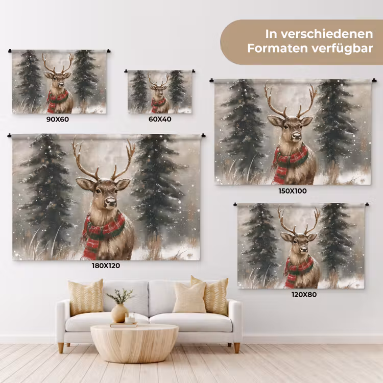 Winter - Bos - Rendier - Donker Wandkleed katoen klein -tsfeer8_DE