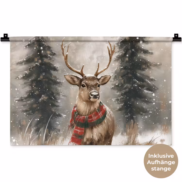 Winter - Bos - Rendier - Donker Wandkleed katoen klein -t3d_DE