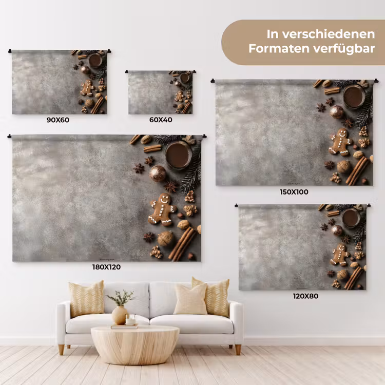 Winter - Kerst - Beton - Gingerbread man Wandkleed katoen klein -tsfeer8_DE