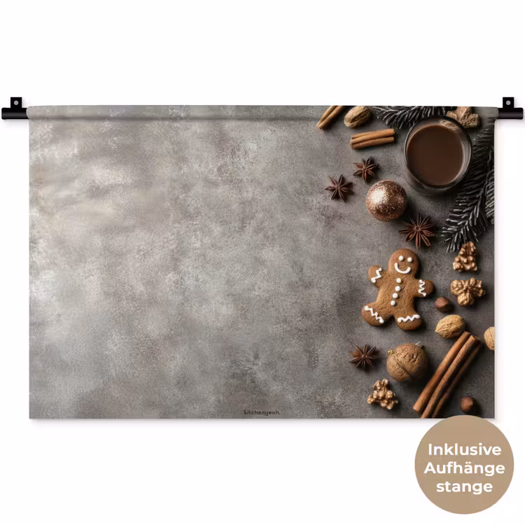 Winter - Kerst - Beton - Gingerbread man Wandkleed katoen klein -t3d_DE