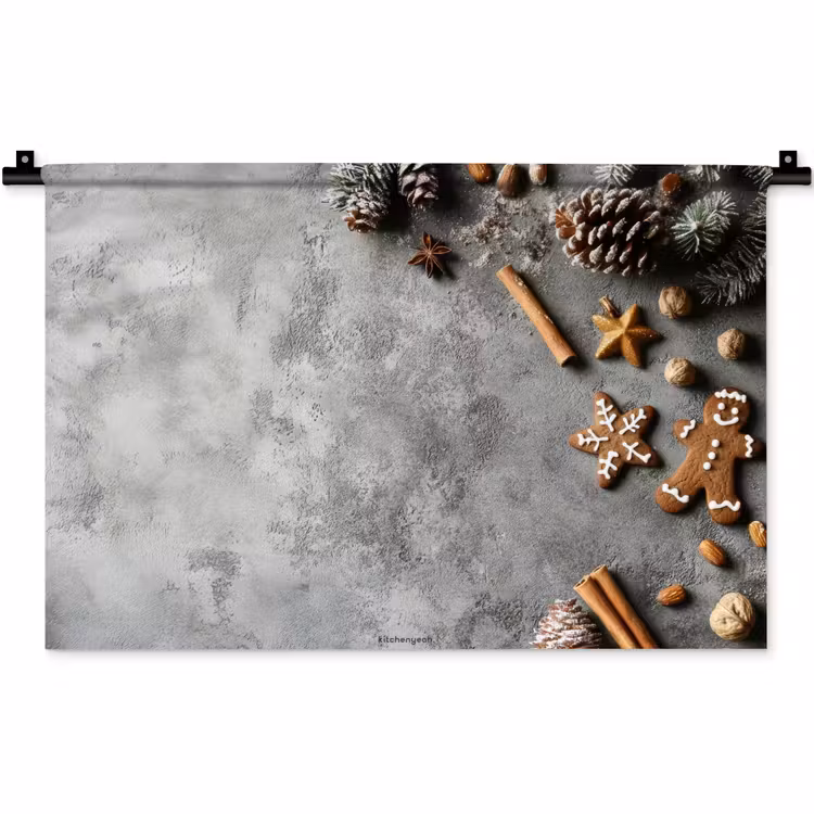 Winter - Kerst - Beton - Dennenappels Wandkleed katoen klein -zz3d