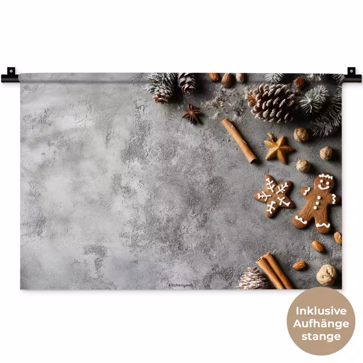 Winter - Kerst - Beton - Dennenappels Wandkleed katoen klein -t3d_DE