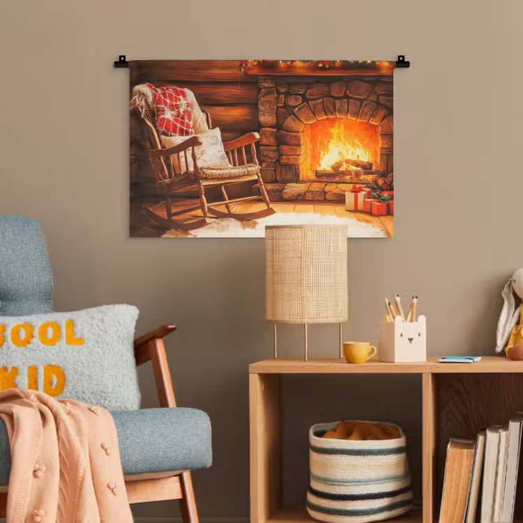 Winter - Kerst - Huis - Openhaard Wandkleed katoen klein -wsfeer4_kind