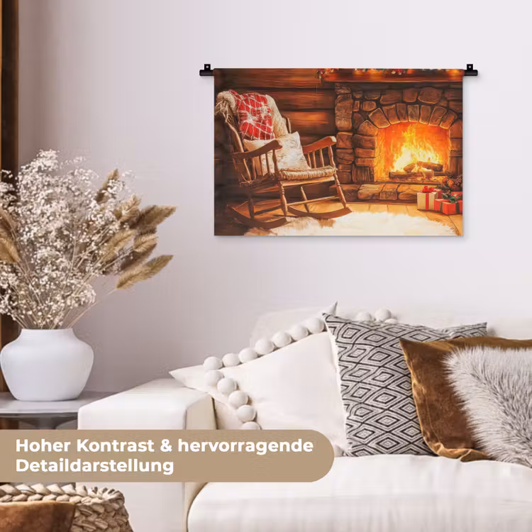 Winter - Kerst - Huis - Openhaard Wandkleed katoen klein -tsfeer1_DE