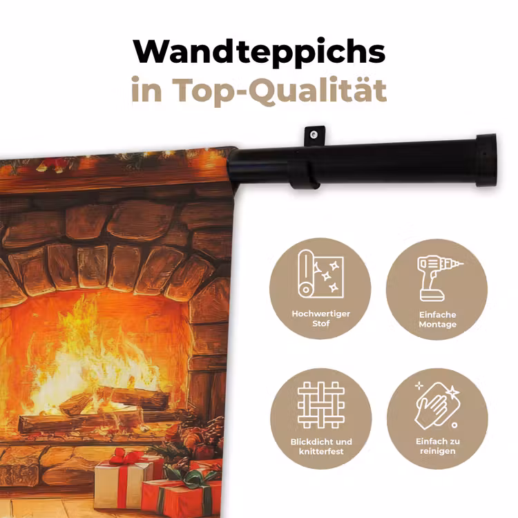 Winter - Kerst - Huis - Openhaard Wandkleed katoen klein -tsfeer2_DE