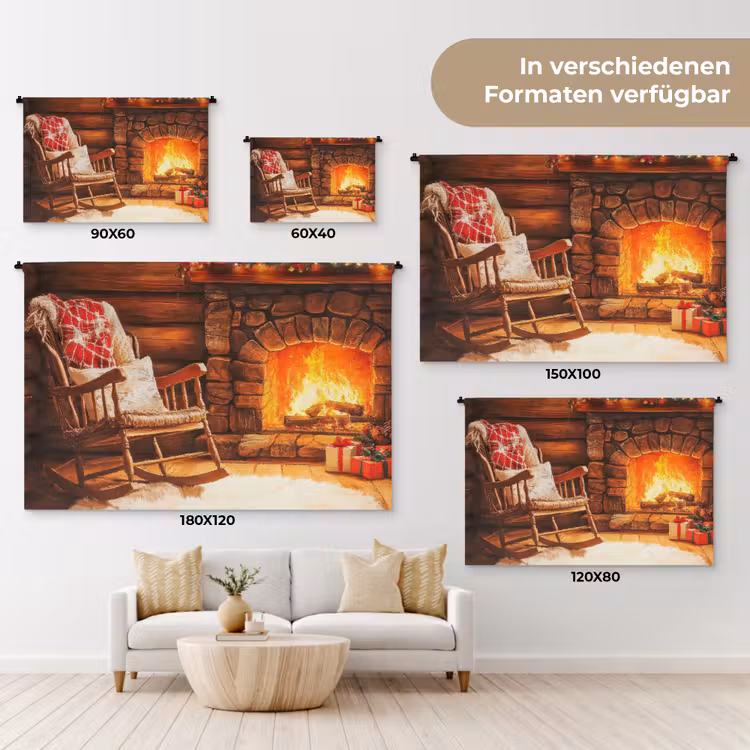 Winter - Kerst - Huis - Openhaard Wandkleed katoen klein -tsfeer8_DE