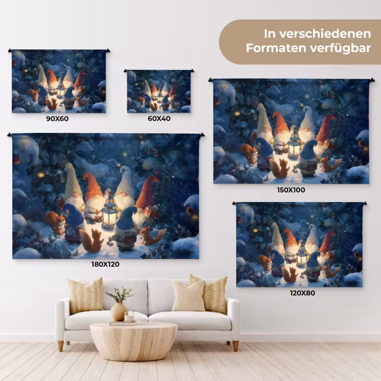 Winter - Gnooms - Eekhoorns - Meerkleurig Wandkleed katoen klein -tsfeer8_DE