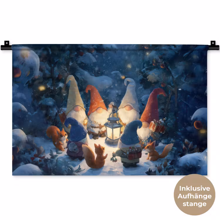 Winter - Gnooms - Eekhoorns - Meerkleurig Wandkleed katoen klein -t3d_DE