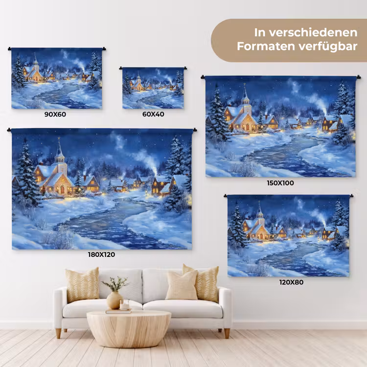 Winteravond - Kerstdorp - Donker Wandkleed katoen klein -tsfeer8_DE