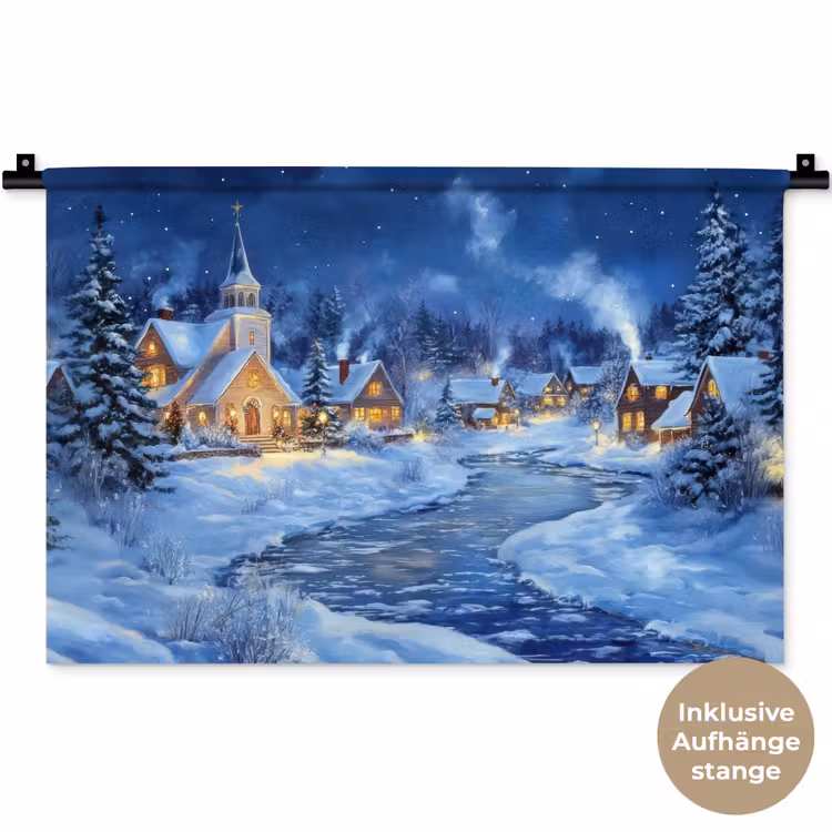 Winteravond - Kerstdorp - Donker Wandkleed katoen klein -t3d_DE