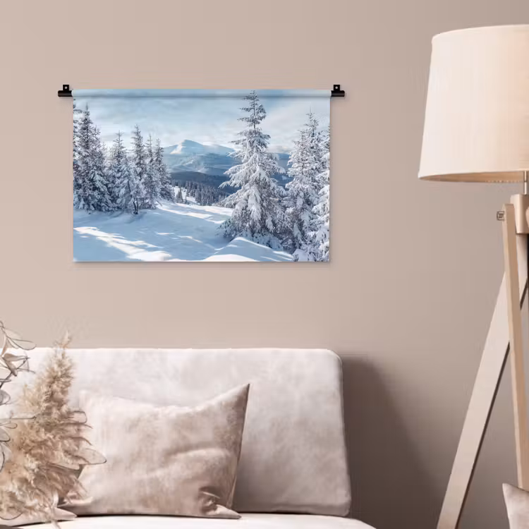 Winterlandschap - Natuur - Berg - Bomen - Sneeuw Wandkleed katoen klein -sfeer4