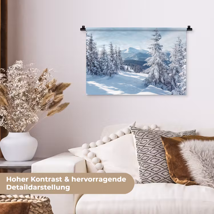 Winterlandschap - Natuur - Berg - Bomen - Sneeuw Wandkleed katoen klein -tsfeer1_DE
