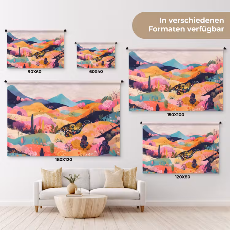 Golvende heuvels - Abstracte planten - Dromerig Wandkleed katoen klein -tsfeer8_DE