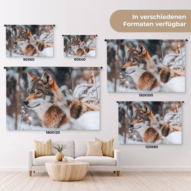Wolf - Sneeuw - Winter - Dieren - Natuur - Sneeuw Wandkleed katoen klein -tsfeer8_DE
