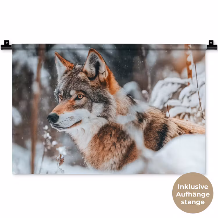 Wolf - Sneeuw - Winter - Dieren - Natuur - Sneeuw Wandkleed katoen klein -t3d_DE