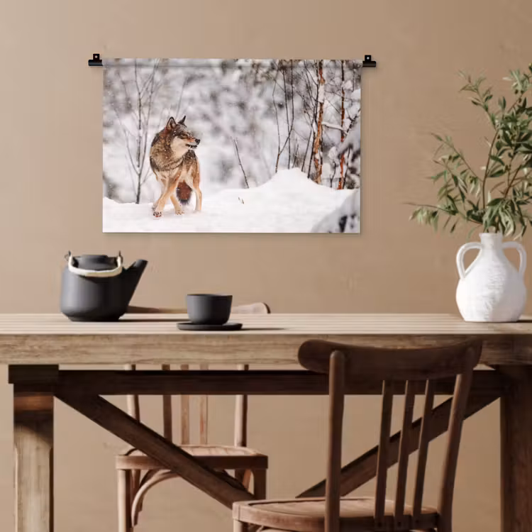 Wolf - Winter - Sneeuw - Natuur - Dieren Wandkleed katoen klein -sfeer6