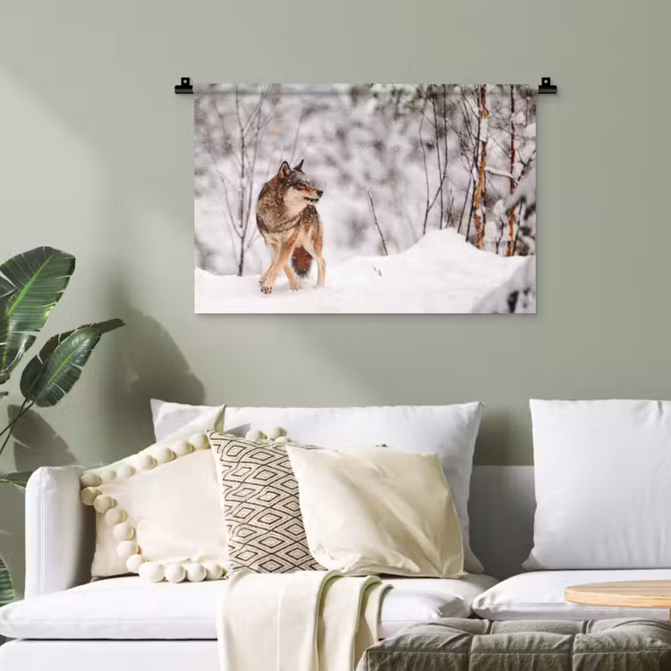 Wolf - Winter - Sneeuw - Natuur - Dieren Wandkleed katoen klein -sfeer7