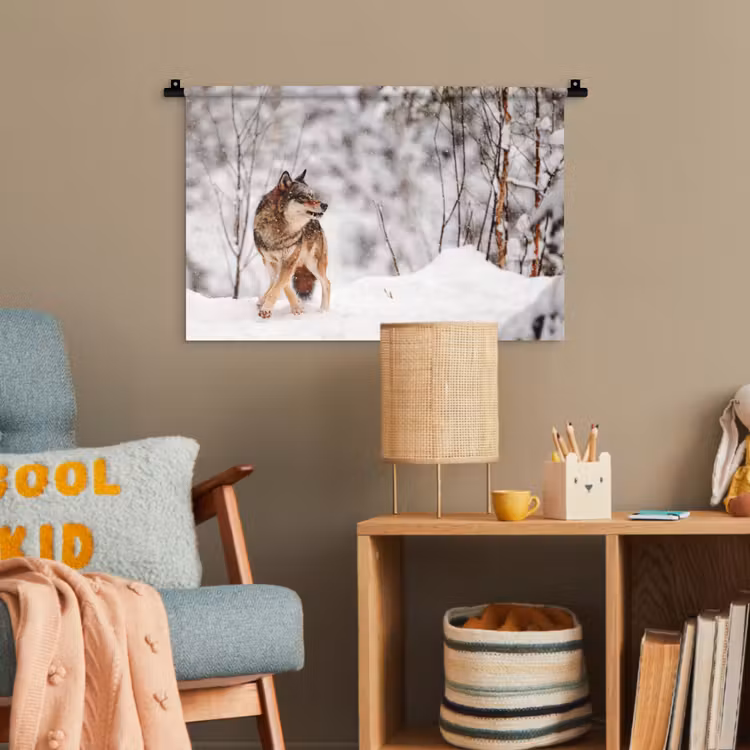 Wolf - Winter - Sneeuw - Natuur - Dieren Wandkleed katoen klein -wsfeer4_kind