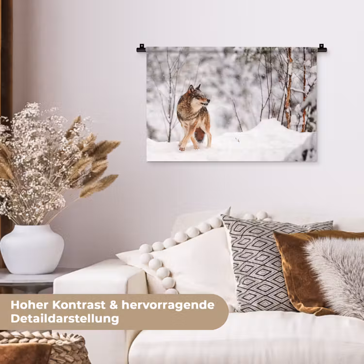 Wolf - Winter - Sneeuw - Natuur - Dieren Wandkleed katoen klein -tsfeer1_DE