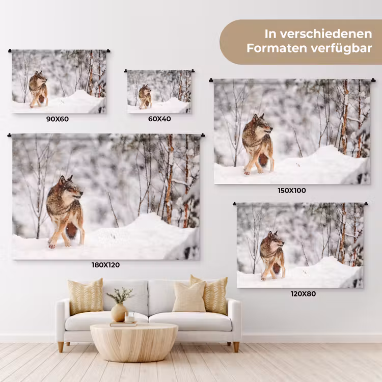 Wolf - Winter - Sneeuw - Natuur - Dieren Wandkleed katoen klein -tsfeer8_DE