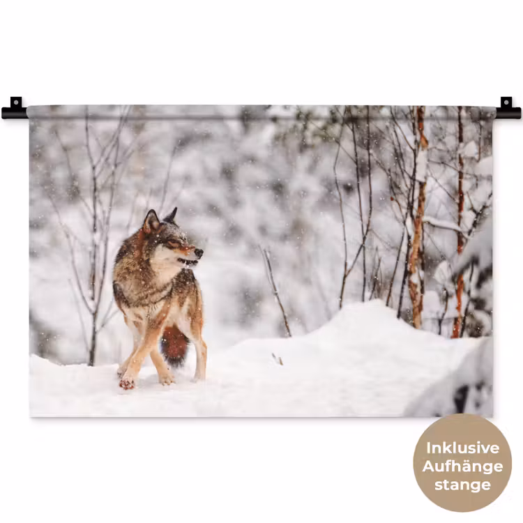 Wolf - Winter - Sneeuw - Natuur - Dieren Wandkleed katoen klein -t3d_DE