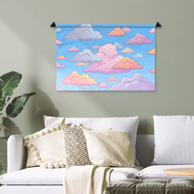 Wolk - Lucht - Natuur - Illustratie - Pastel Wandkleed katoen klein -sfeer7