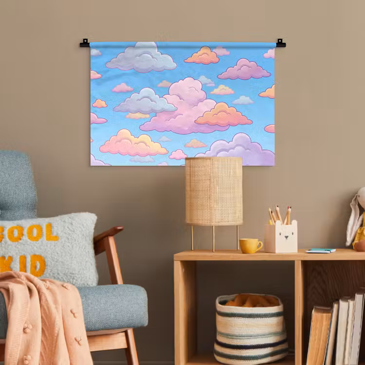 Wolk - Lucht - Natuur - Illustratie - Pastel Wandkleed katoen klein -wsfeer4_kind