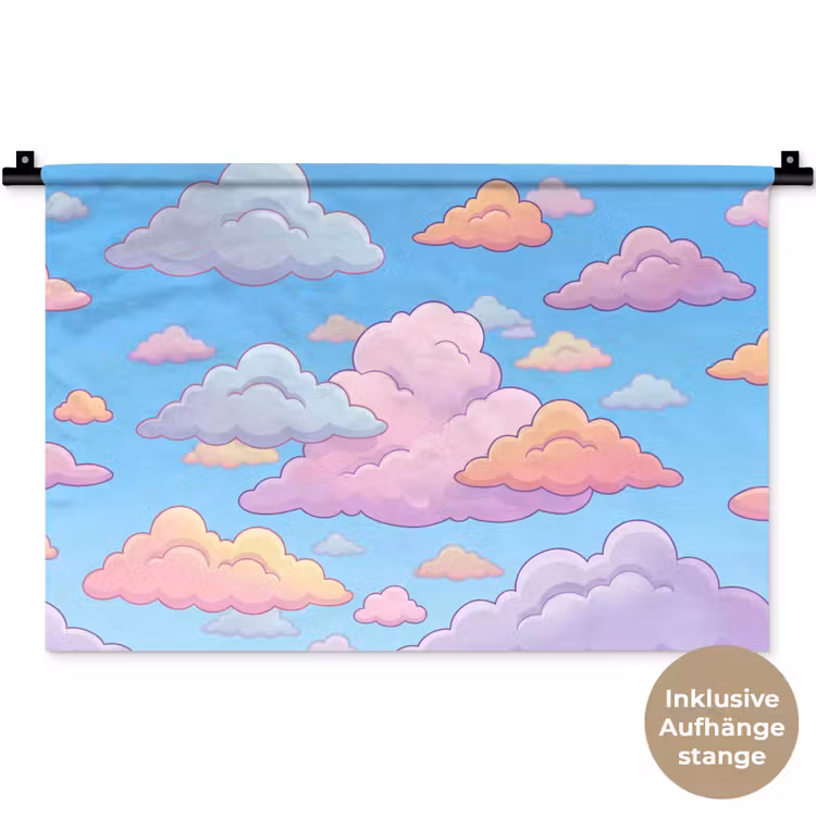 Wolk - Lucht - Natuur - Illustratie - Pastel Wandkleed katoen klein -t3d_DE