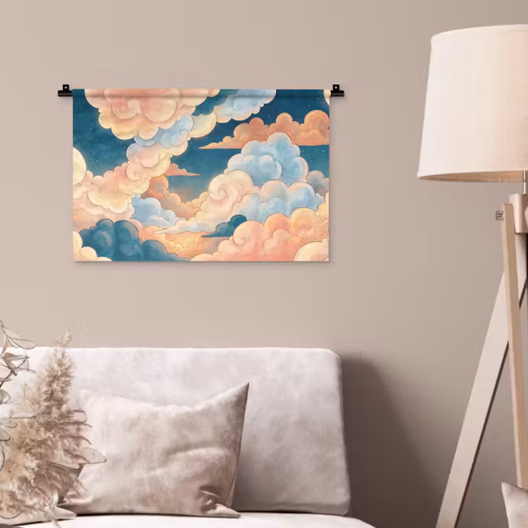 Wolk - Lucht - Natuur - Illustratief - Oranje Wandkleed katoen klein -sfeer4