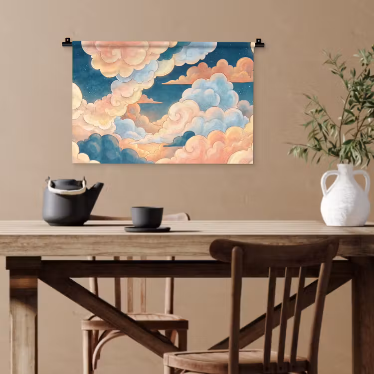 Wolk - Lucht - Natuur - Illustratief - Oranje Wandkleed katoen klein -sfeer6