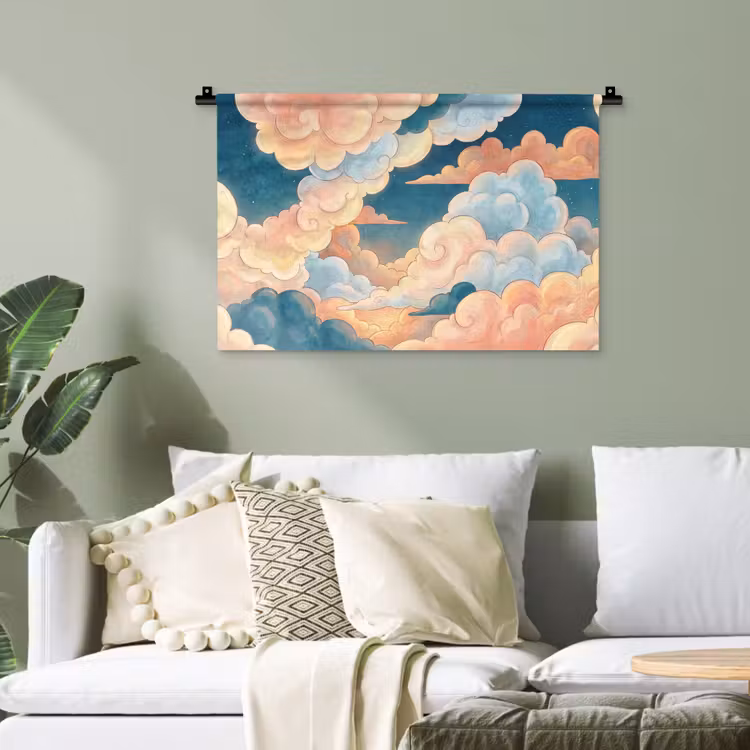 Wolk - Lucht - Natuur - Illustratief - Oranje Wandkleed katoen klein -sfeer7