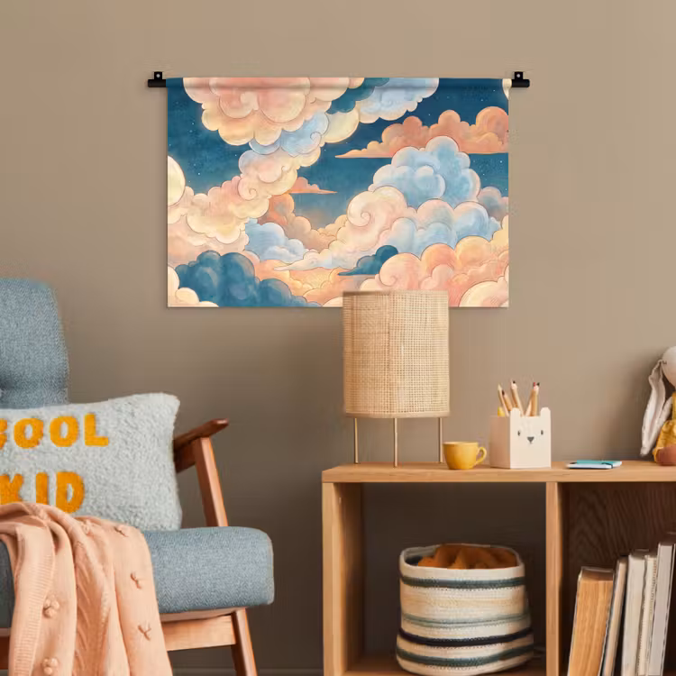 Wolk - Lucht - Natuur - Illustratief - Oranje Wandkleed katoen klein -wsfeer4_kind