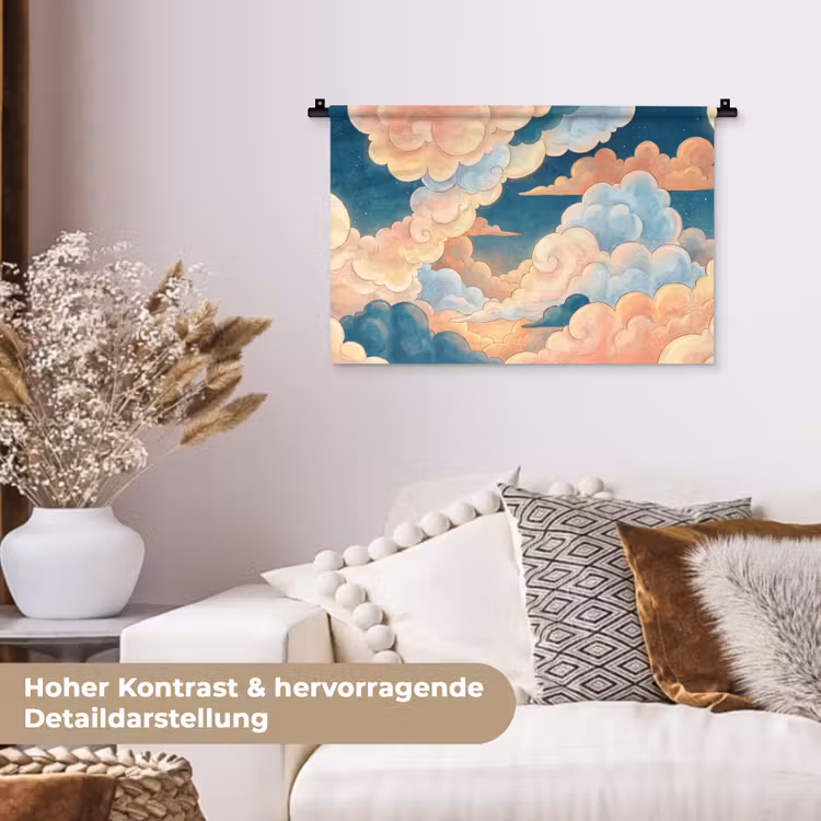 Wolk - Lucht - Natuur - Illustratief - Oranje Wandkleed katoen klein -tsfeer1_DE