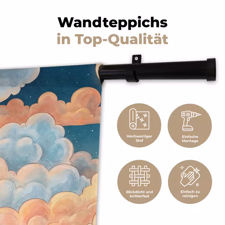 Wolk - Lucht - Natuur - Illustratief - Oranje Wandkleed katoen klein -tsfeer2_DE