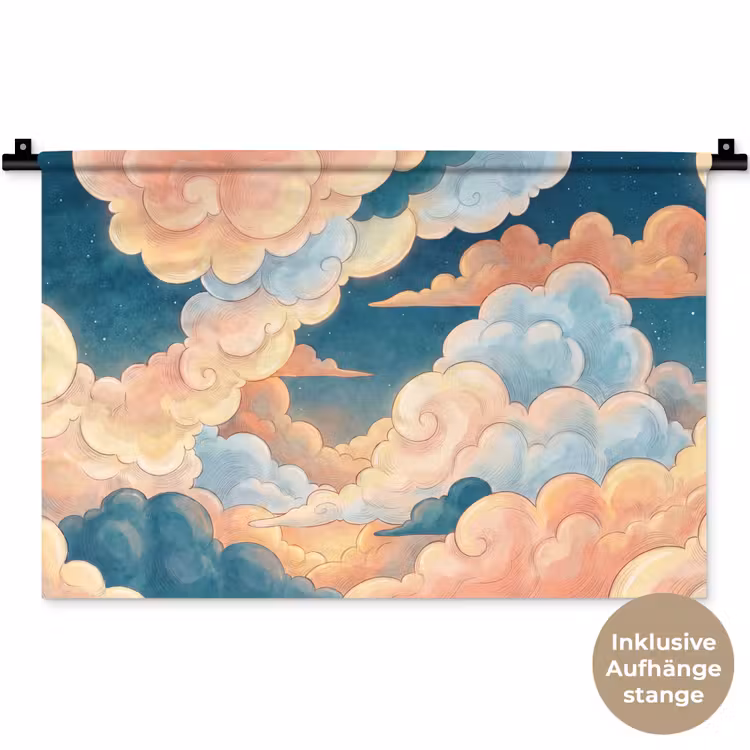 Wolk - Lucht - Natuur - Illustratief - Oranje Wandkleed katoen klein -t3d_DE