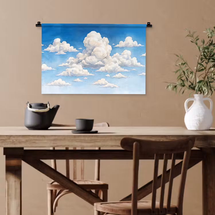 Wolken - Blauwe lucht - Natuur - Modern - Wit Wandkleed katoen klein -sfeer6