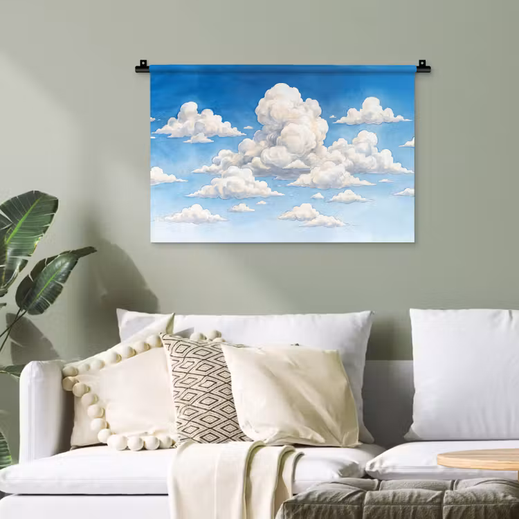 Wolken - Blauwe lucht - Natuur - Modern - Wit Wandkleed katoen klein -sfeer7