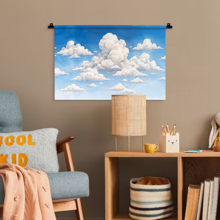 Wolken - Blauwe lucht - Natuur - Modern - Wit Wandkleed katoen klein -wsfeer4_kind