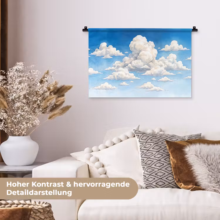 Wolken - Blauwe lucht - Natuur - Modern - Wit Wandkleed katoen klein -tsfeer1_DE