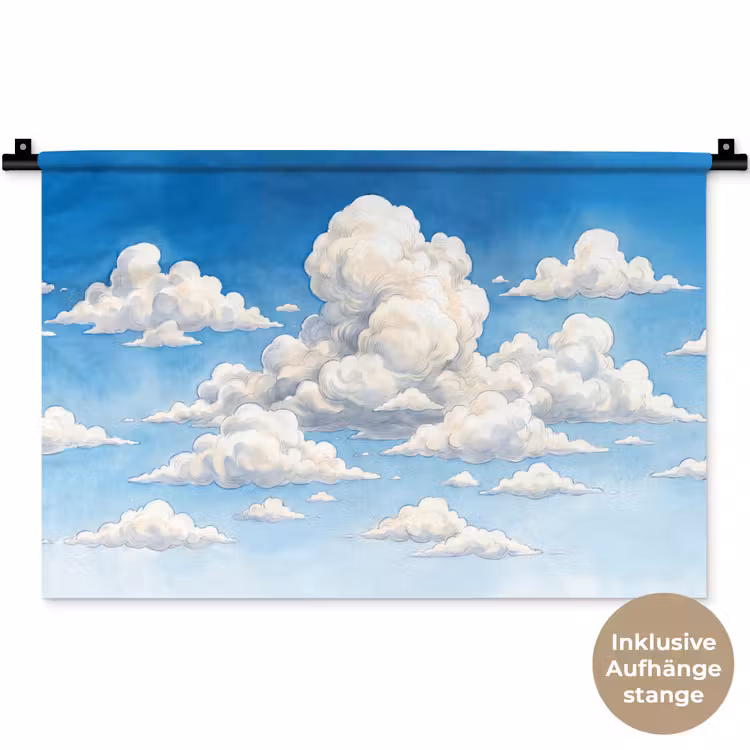 Wolken - Blauwe lucht - Natuur - Modern - Wit Wandkleed katoen klein -t3d_DE