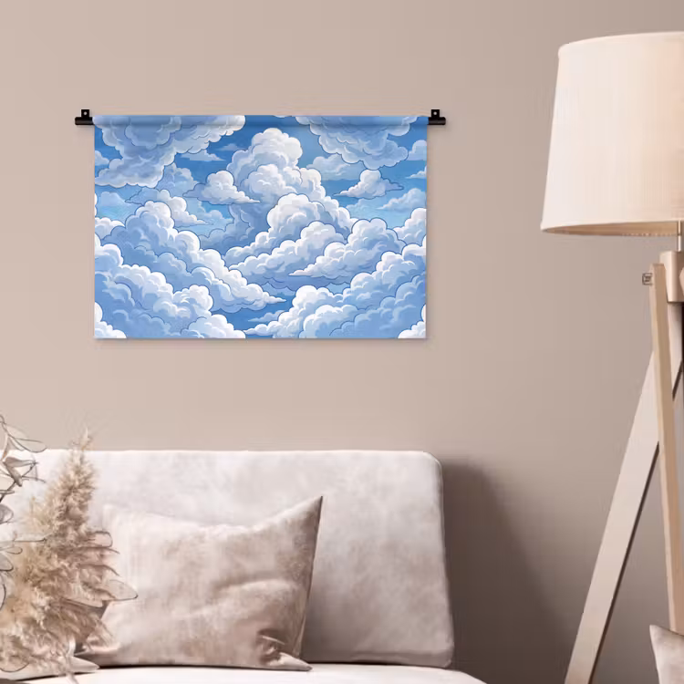 Wolken - Hemel - Abstract - Wit Wandkleed katoen klein -sfeer4