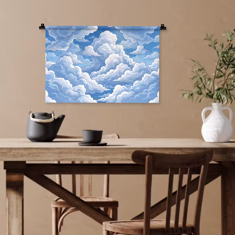 Wolken - Hemel - Abstract - Wit Wandkleed katoen klein -sfeer6